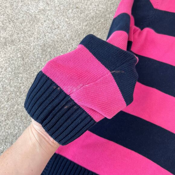 Lauren Ralph Lauren Pink Navy Blue Striped Collared V-Neck Sweater (Sz L) - Picture 8 of 14